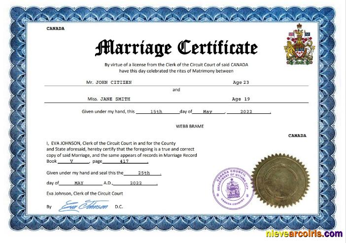 Canada marriage certificate